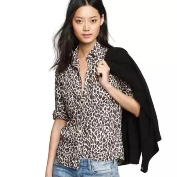 J. Crew | The Perfect Button Down Shirt Leopard Print Cotton Blouse Size S Small - Picture 1 of 9